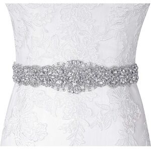 Crystal Rhinestone Silver Bridal Belt Sash